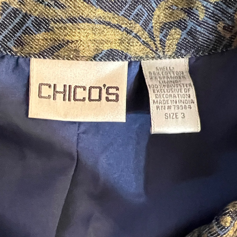 Chico's Blue and Gold Embroidered Jacket size 3 - Picture 5 of 9